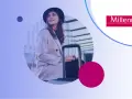 Kobieta z walizką, gotowa na podróż, korzysta z karty visa global. Logo Millennium bank.