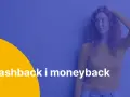 Kobieta zastanawia się nad korzyściami z programu myworld cashback. Napis "Cashback i moneyback" na żółtym tle.