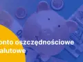 Różowa świnka-skarbonka otoczona banknotami euro i monetami. Napis: "Konto oszczędnościowe walutowe".