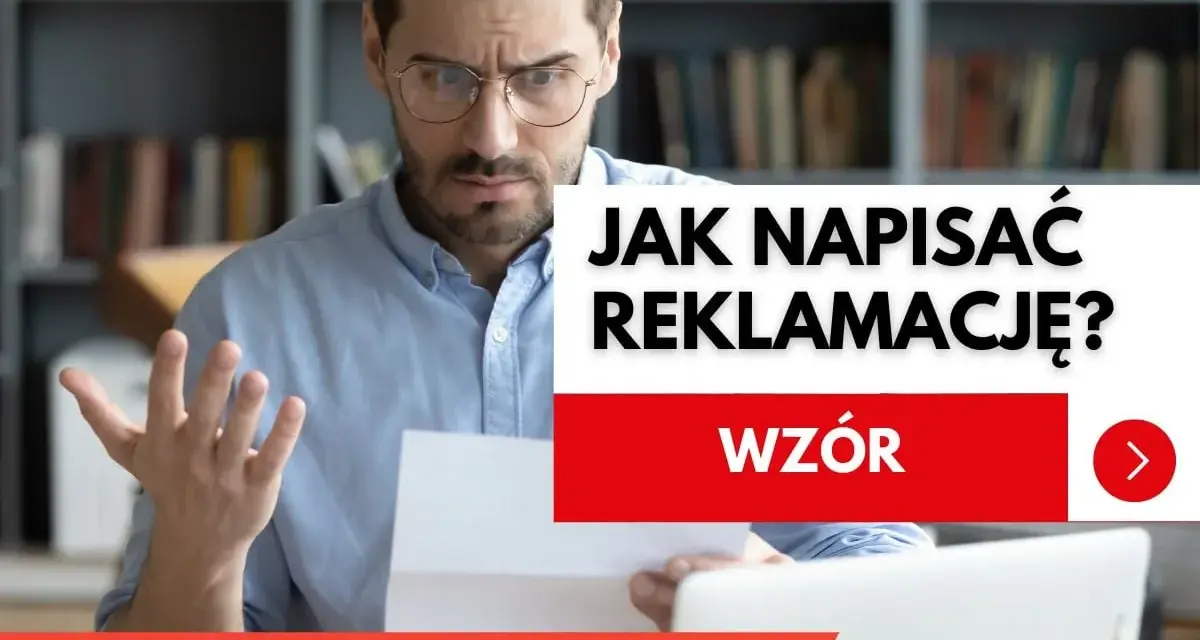 Zdezorientowany mężczyzna z dokumentem w ręku uczy się, jak napisać reklamację. Dostępny wzór ułatwi Ci ten proces.