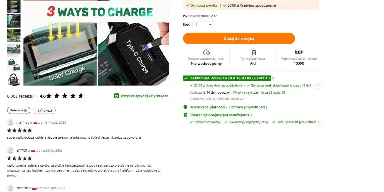 Latarka z radiem i powerbankiem, idealna na **dzień singla, kiedy** potrzebujesz niezawodnego sprzętu. Ładowanie solarne, USB i korbką.