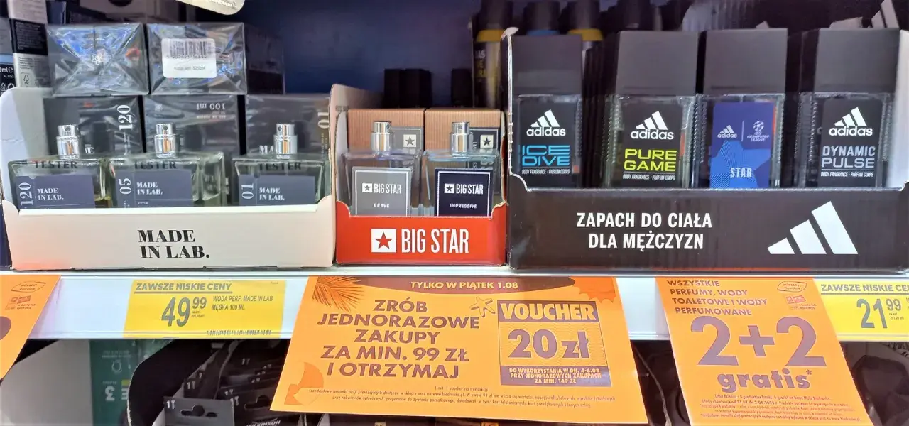Perfumy w Biedronce: męskie wody toaletowe Made in Lab, Big Star i Adidas. Promocja 2+2 gratis na perfumy.
