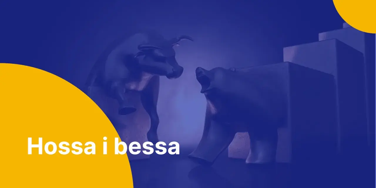 Byk i niedźwiedź, symbole hossy i bessy, naprzeciwko siebie na tle wykresów.