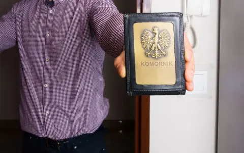 Komornik pokazuje legitymację. Zastanawiasz się, ile komornik może zabrać z pensji minimalnej?