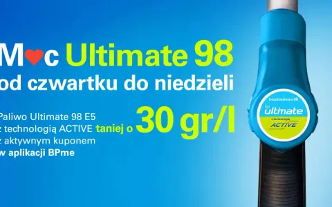 BP Ultimate promocja czwartek: paliwo Ultimate 98 E5 z technologią ACTIVE taniej o 30 gr/l z kuponem w aplikacji BPme.