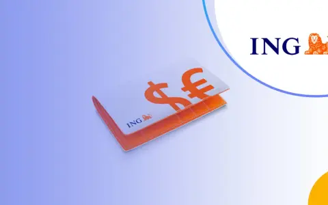 Portfel z symbolami dolara i euro, logo ING. Sprawdź opłaty za konto walutowe.