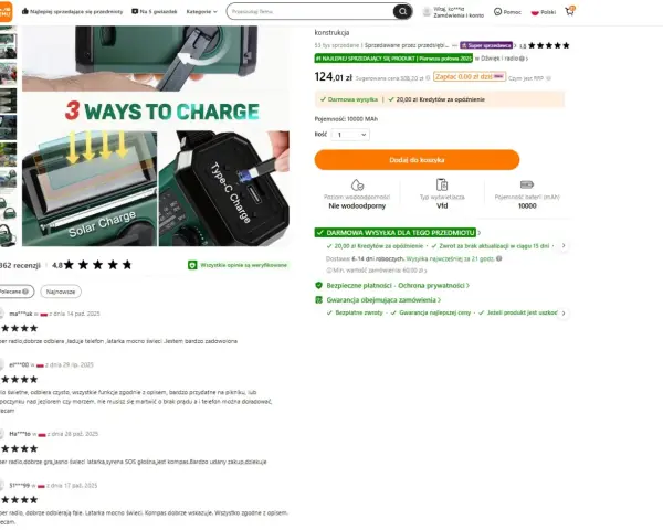 Latarka z radiem i powerbankiem, idealna na **dzień singla, kiedy** potrzebujesz niezawodnego sprzętu. Ładowanie solarne, USB i korbką.