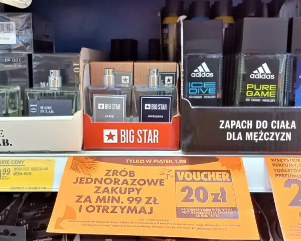 Perfumy w Biedronce: męskie wody toaletowe Made in Lab, Big Star i Adidas. Promocja 2+2 gratis na perfumy.