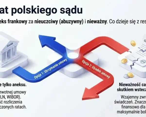 Dylemat kredytów frankowych: sąd unieważnia aneks, co dalej z umową? Dwie opcje: utrzymanie lub upadek umowy.