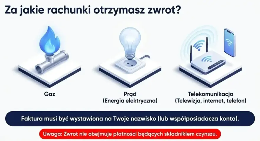 Santander zwrot za rachunki: gaz, prąd i telekomunikację. Faktura musi być na Twoje nazwisko.