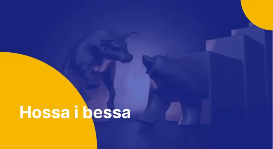 Byk i niedźwiedź, symbole hossy i bessy, naprzeciwko siebie na tle wykresów.