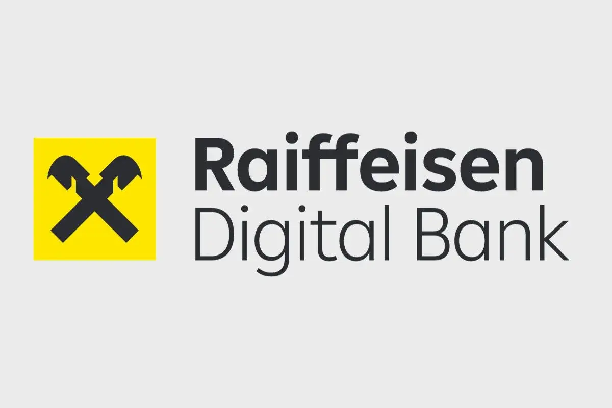 Logo Raiffeisen Digital Bank z charakterystycznym symbolem i nazwą banku.